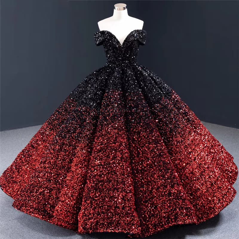 Women's wedding dress bridal performance ball tutu skirt palace fantasy sequined one-shoulder dinner dress