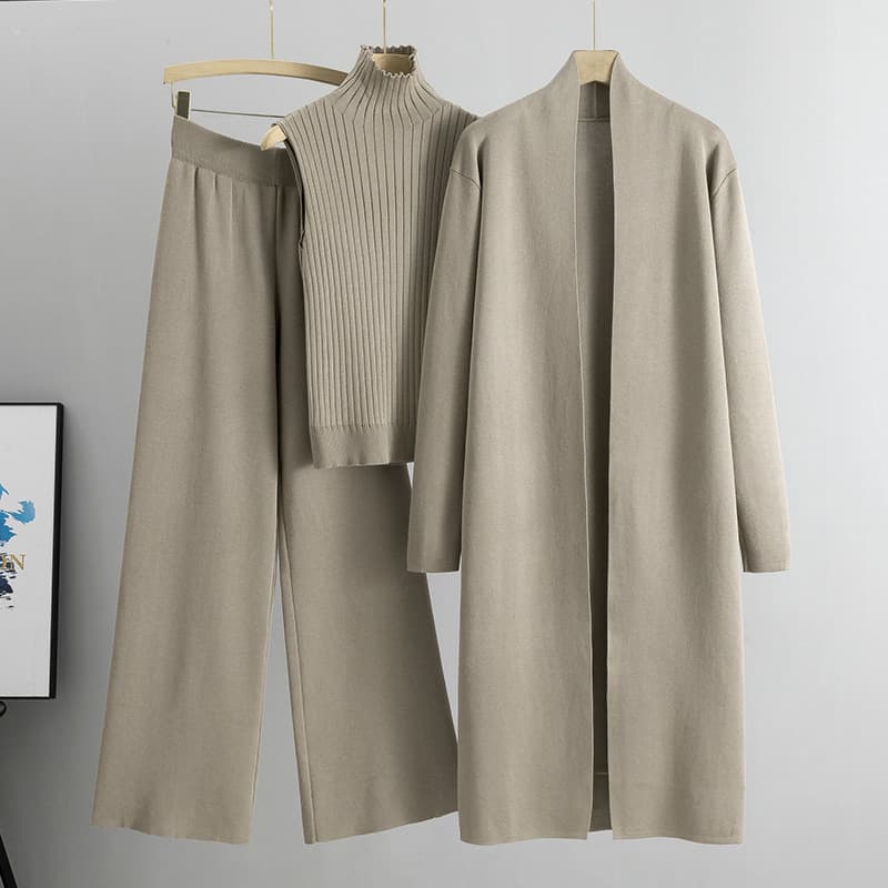 new lazy temperament knitted suit sleeveless vest sweater cardigan pants three piece set