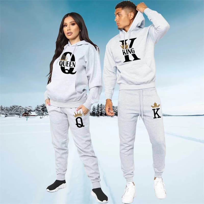 Women's sweatshirt KING QUEEN loose casual hooded printed couple set