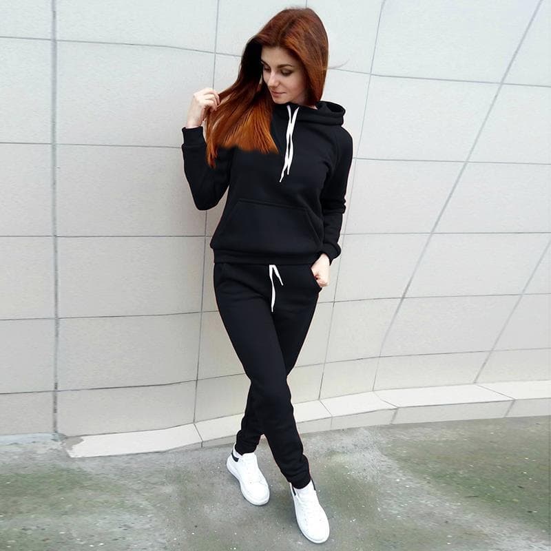 Women's Fleece Long-sleeved And Hooded Tracksuit