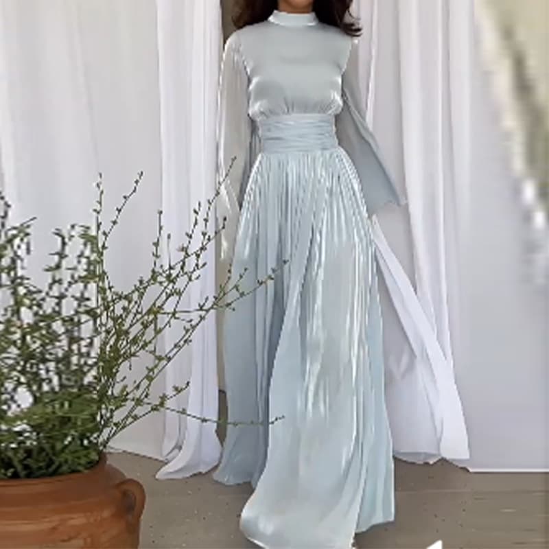 Women's New Round-neck French Style Light Luxury High-end Mercerized Dress