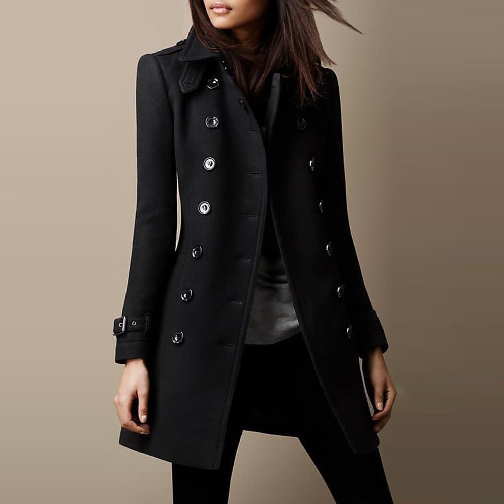 Women's Clothing Double-Breasted Wool Coat Long Trench Coat With Pockets Slim Fit Casual Fall Winter Jacket