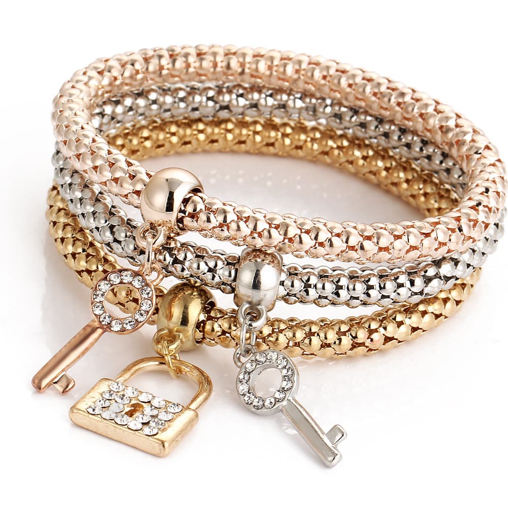 New alloy crystal diamond key lock elastic bracelet fashion creative jewelry