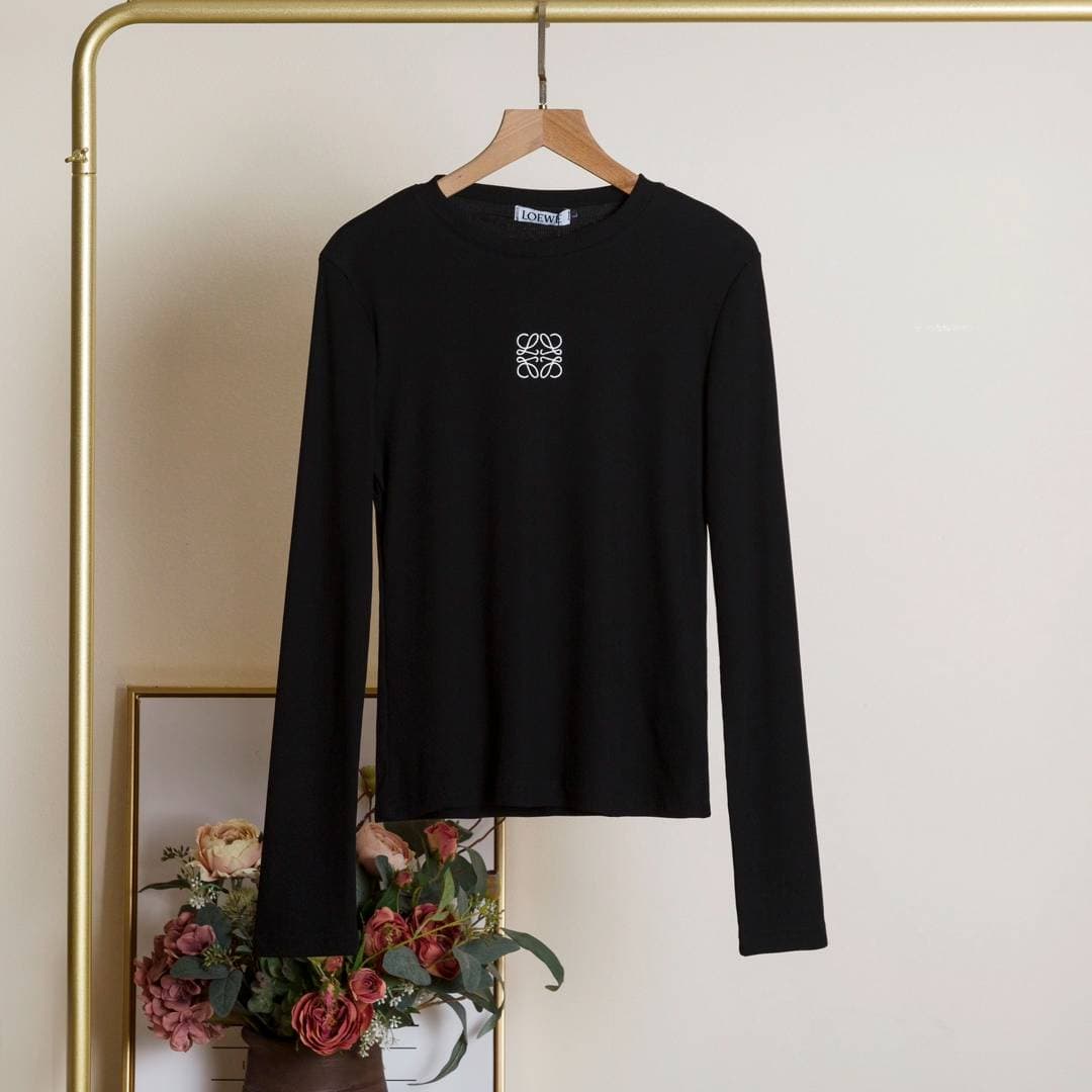 Haut à manches longues en coton spiralé de marque LOE, polyvalent pour l'automne et l'hiver, t-shirt de base amincissant et tendance