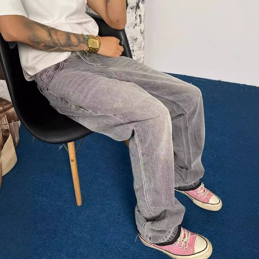 Men's Clothing Three Dimensional Tailoring Loose Baggy Ripped Cat Whisker Flared Pants For Men And Women Jeans