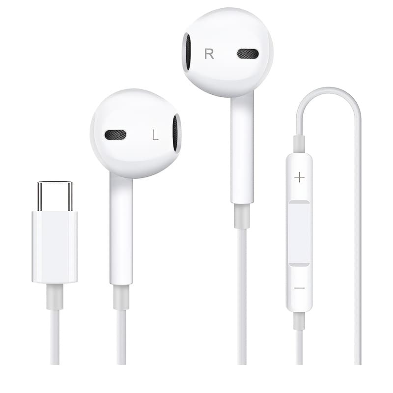 Écouteurs intra-auriculaires filaires USB-C, stéréo avec basses profondes pour appels et musique, compatibles avec les smartphones.