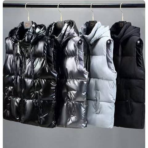 Men's Clothing High-Shine Padded Vest, Winter Sleeveless Jacket With Water-Resistant Finish, Slim Fit Workwear Waistcoat (Black/Grey/Metallic Black)​
