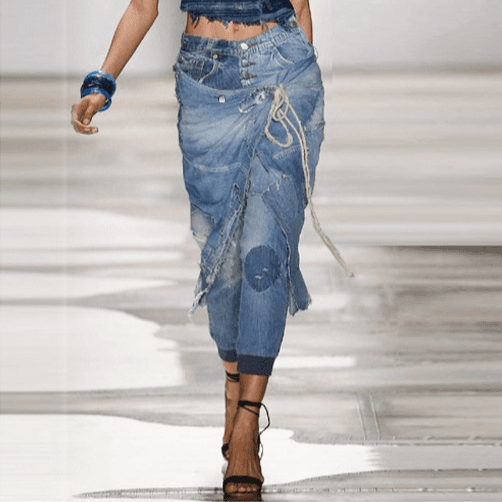 Women's Patchwork Comfortable Casual Torn Lace-up Threaded Calf Jeans