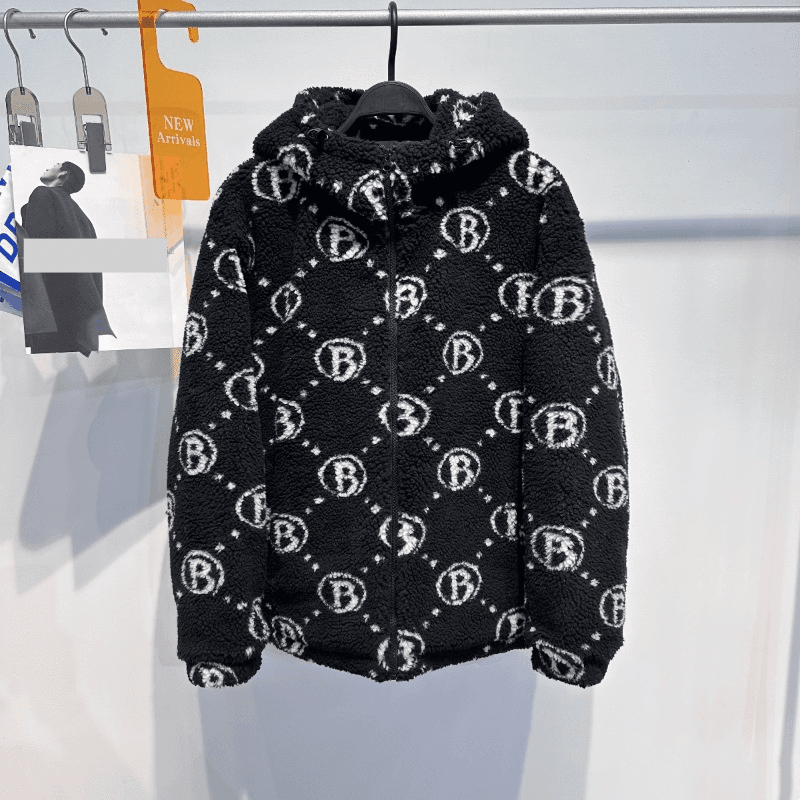 Men's Clothing Men's winter lambswool hooded jacket with cotton and thickened fashion suede couple jacket trend B1BCC4430