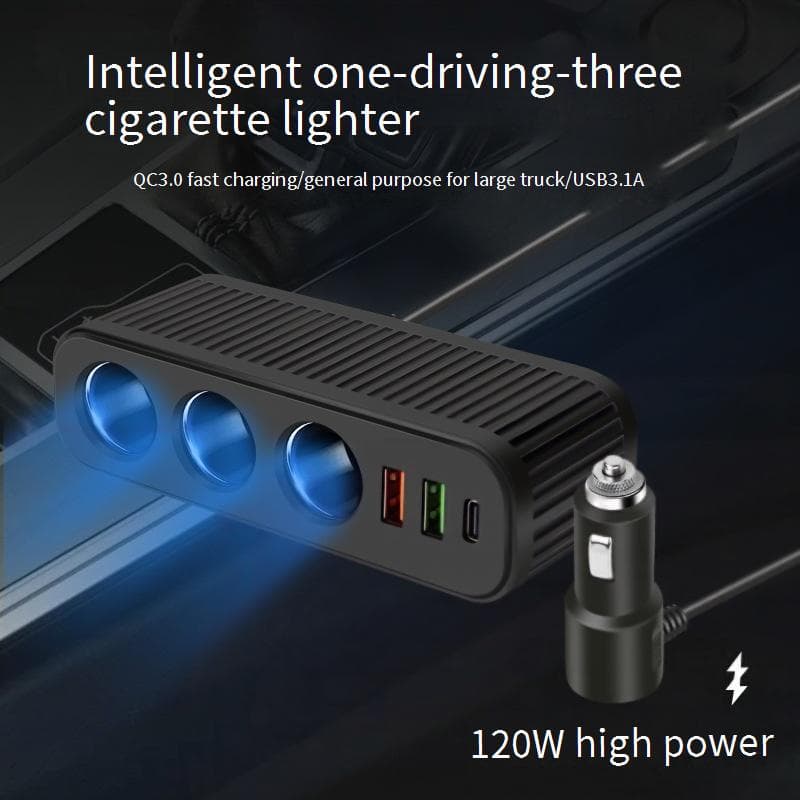 Universal 12V/24V Car Charger With QC3.0 Fast Charging, Dual USB & PD Ports, 3-in-1 Cigarette Lighter Adapter For All Vehicles