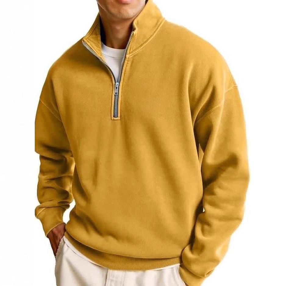 Sweat à capuche pour homme, coupe ample et simple, manches longues, fermeture éclair, couleur unie et col montant