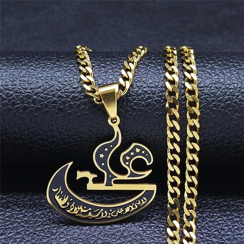 Imam Ali Sword Muslim Islam Necklace Jewelry Stainless Steel Arabic Pendant Necklaces For Men Women Jewlery
