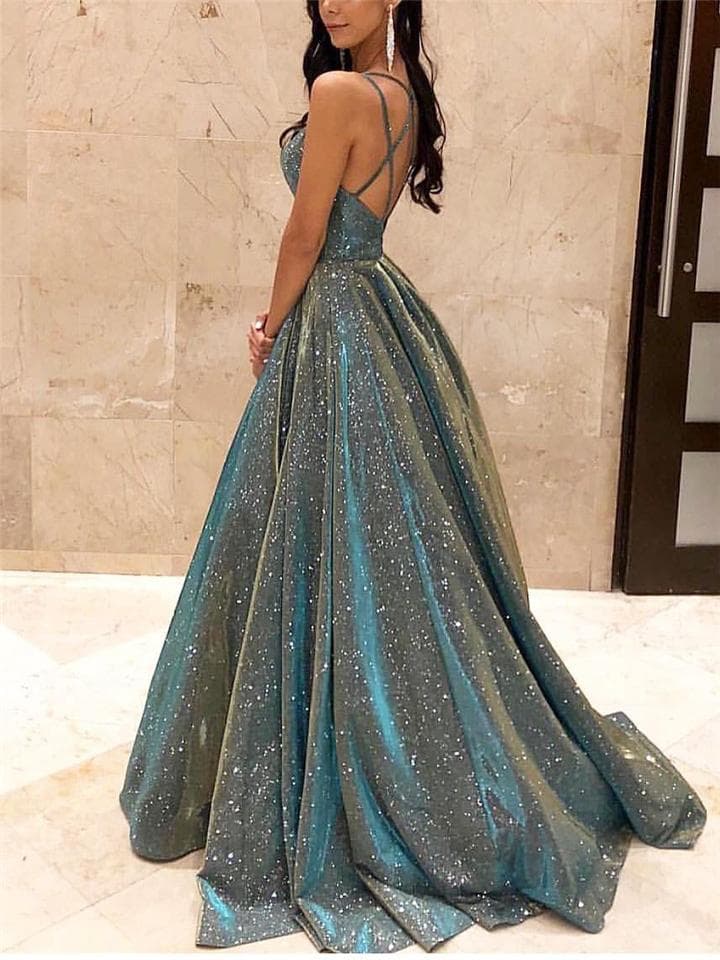Women's strapless sparkly long A-line slimming evening gown