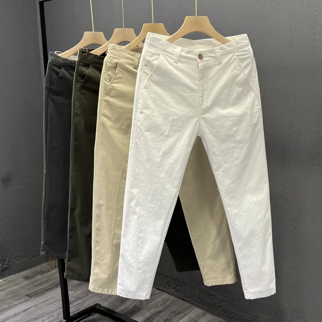 Men's Slim Straight Chino Pants – Lightweight Cotton, Stretch Comfort, Smart Casual (White/Light Khaki/Dark Grey/Green, 28-38)