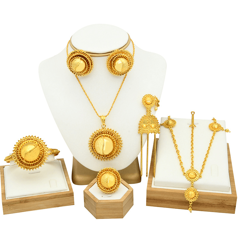Bride necklace earrings ring bracelet Hairpin hair chain six-piece set