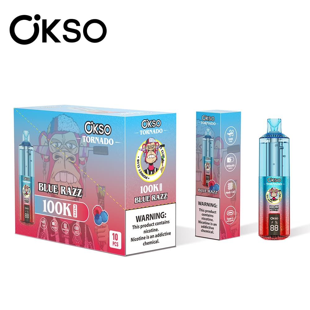 Cigarette électronique jetable OKSO Tornado Monkey Edition, 100 000 bouffées, 10 unités, 800 mAh, 12 saveurs fruitées, écran LED, saveur Myrtil