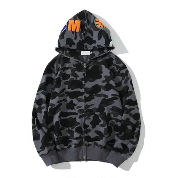Sweat à capuche de créateur pour homme, fermeture éclair complète, motif requin, pour femme, veste camouflage noire, sweat à capuche bleu, sweat