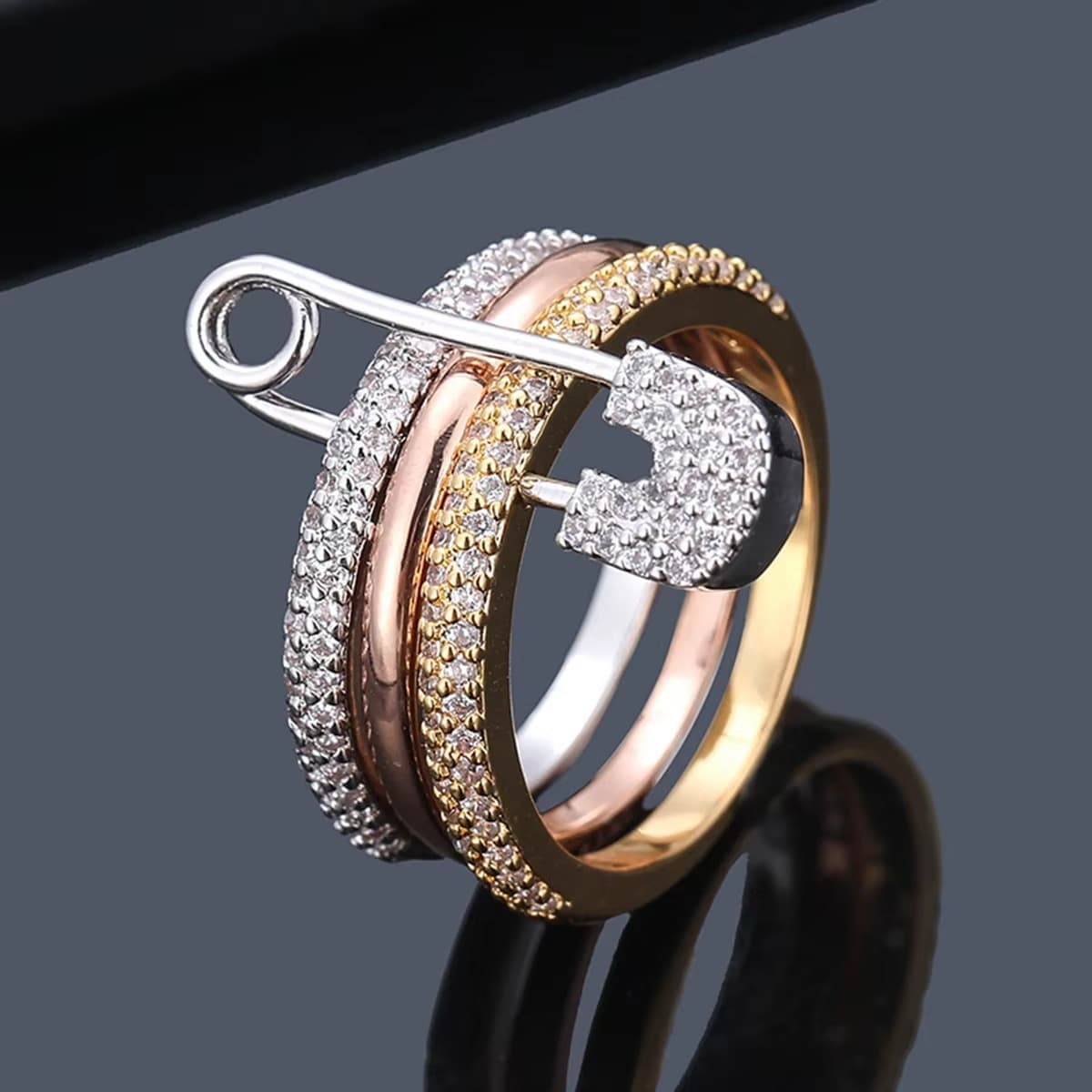 Hot Selling Tricolor Detachable Ring, Women's Personalized Micro Inlaid Zircon Pin Ring