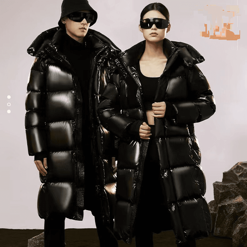 Women's Couple Black Diamond Long winter coats Jacket with Graphene Lining Heating Black Warrior Black Gold Long Cotton Jacket Thickened