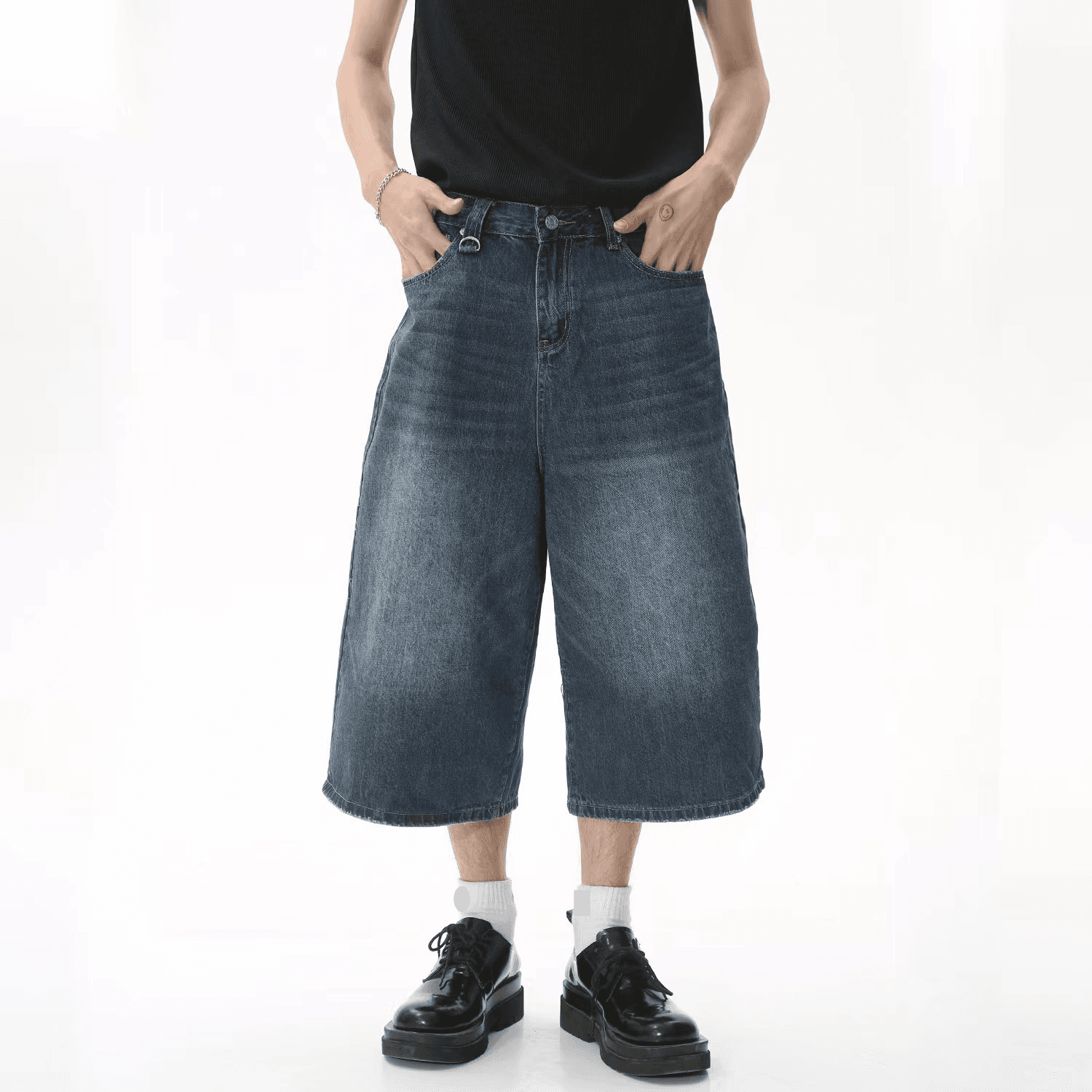 Men's Clothing Baggy Jeans Summer Loose Silhouette Washed Retro Distressed Seven Point Straight Denim Shorts