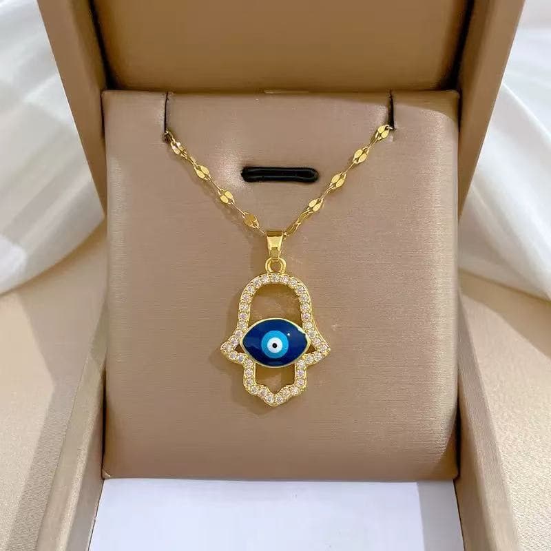 Gold Plated Trendy Boho Evil Eyes Stainless Steel Necklace Stainless Steel Chain For Women Turkey Blue Eyes Pendant Charm Party Jewelry Gift