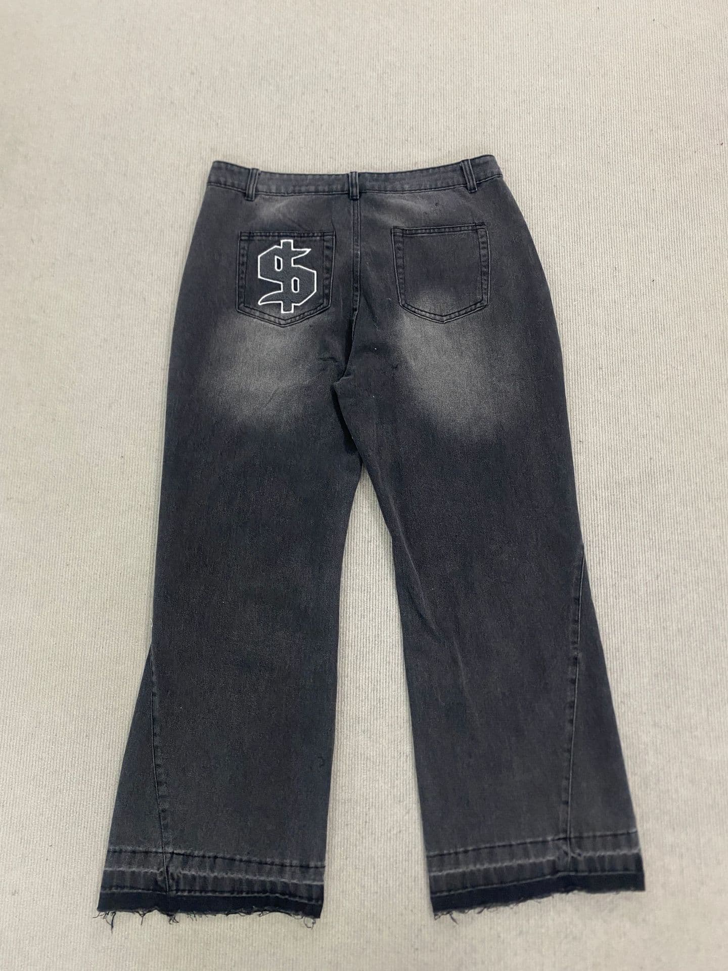 Y2K Vintage Washed Distressed Jeans Men/Women High Street American Style With Embroidery Raw Hem Relaxed Wide-Leg Fit Streetwear​​ Denim Pants