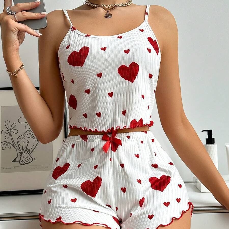 Cross border hot selling women's home clothes love print suspender shorts casual pit stripes can be worn outside European and American women's pajamas