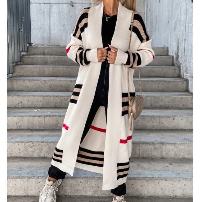 Women's Clothing long striped sweater cardigan loose large version sweater jacket