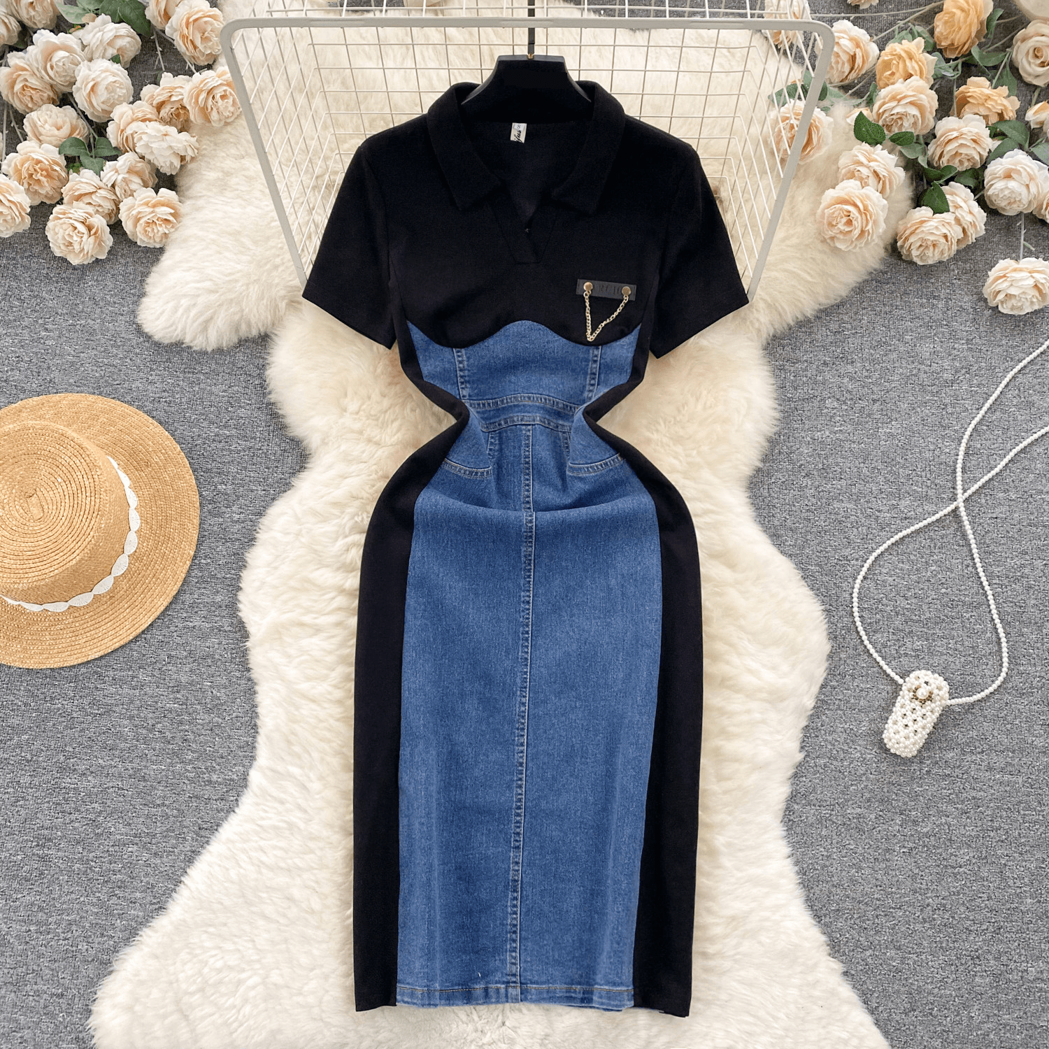 Women's Clothing Salt Style Wear Light Mature Style Elegant Dress Women's Casual Fashion Mid-length Slim Fit Two-piece Stitching Long Dress