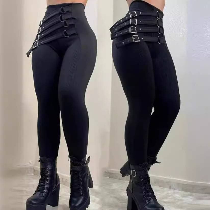 Women's Fashion Black High Waisted Slim Trousers