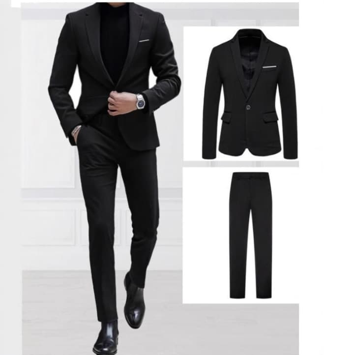 Men's Suit Set - Slim Fit Blazer & Dress Pants For Wedding, Banquet & Business Casual (Black, Navy, White)​