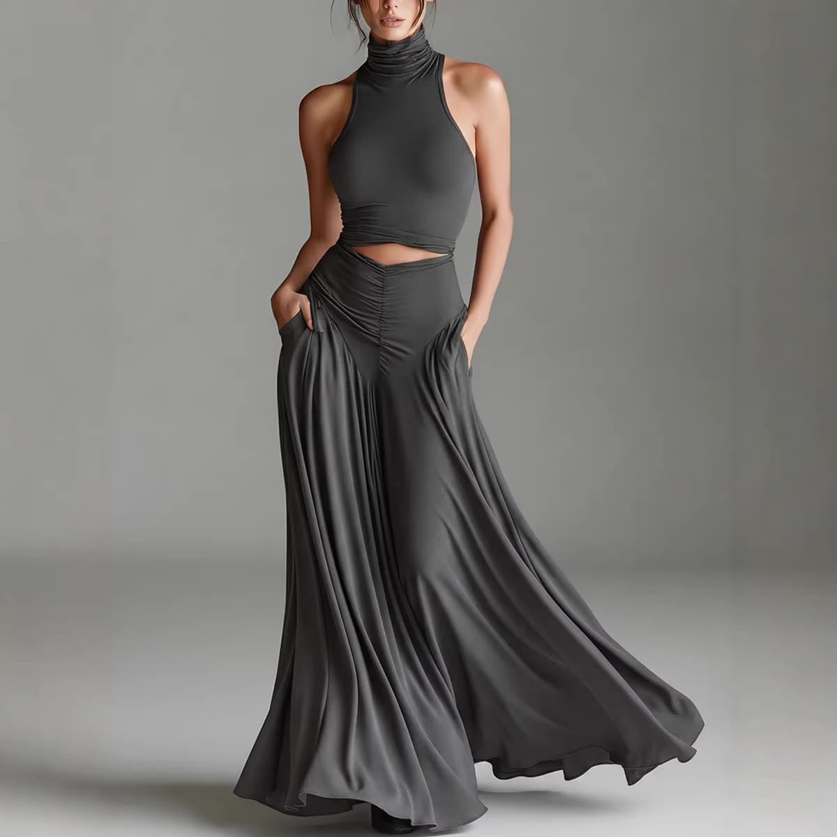 Women's Sleeveless High-Neck Top & Long Skirt Set 2024 Summer Elegant Two-Piece Outfit - Breathable Stretch Fabric, XS-XXL