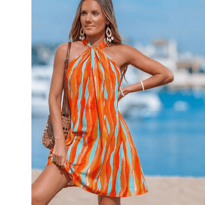 Women's Clothing Printed Sexy Holiday Style Halter Neck Dress