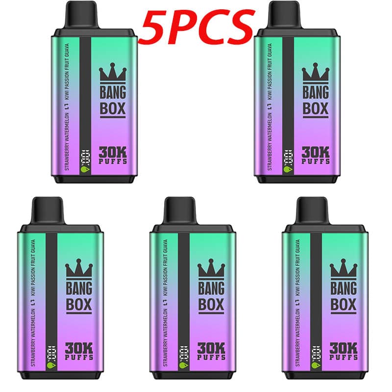 Lot de 5 vapes jetables à double saveur Bang Box 30 KPuffs, 35 ml, pré-remplies, 850 mAh, écran de type C
