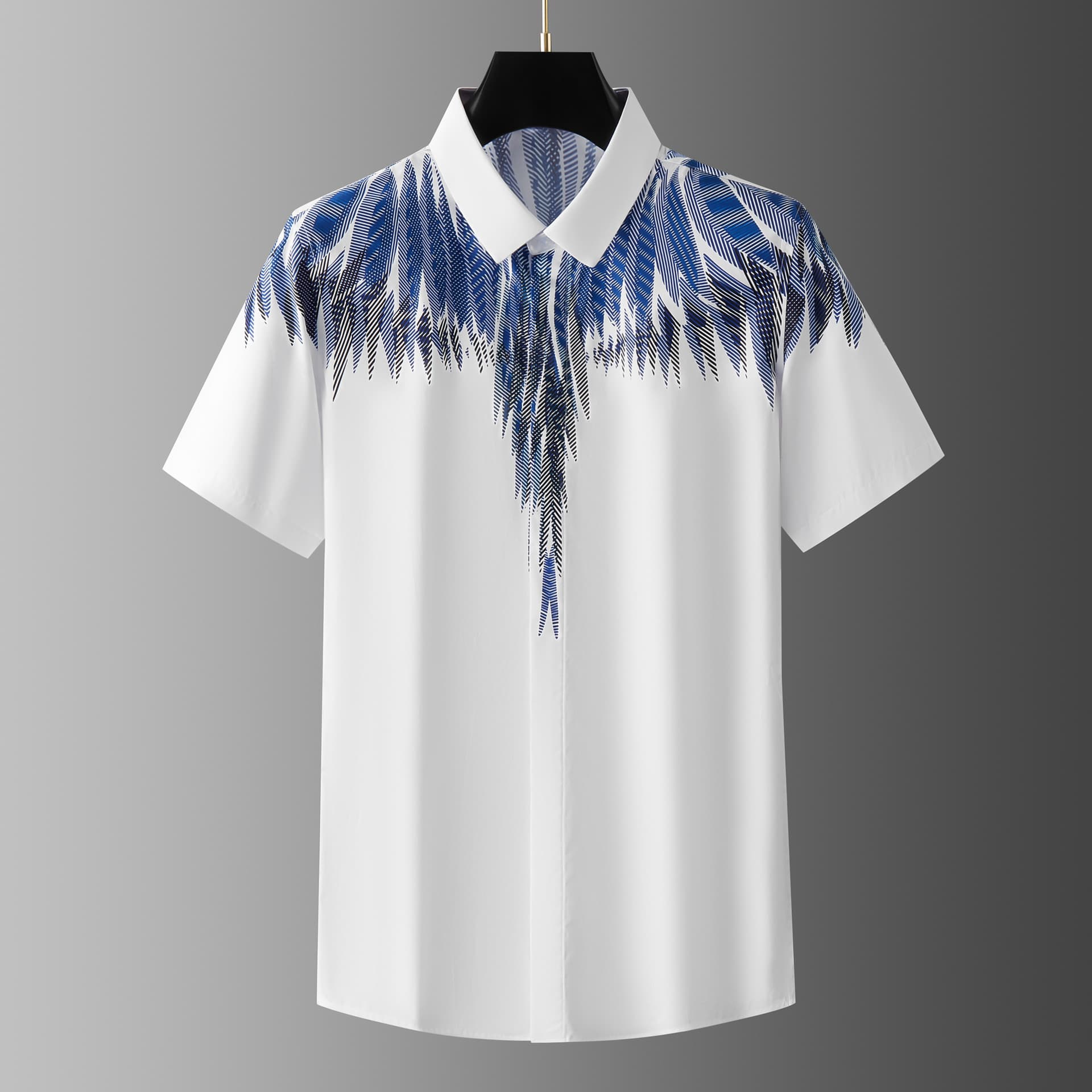 Man's clothing Feathered wing positioning printed short sleeve shirt for men casual men's wear