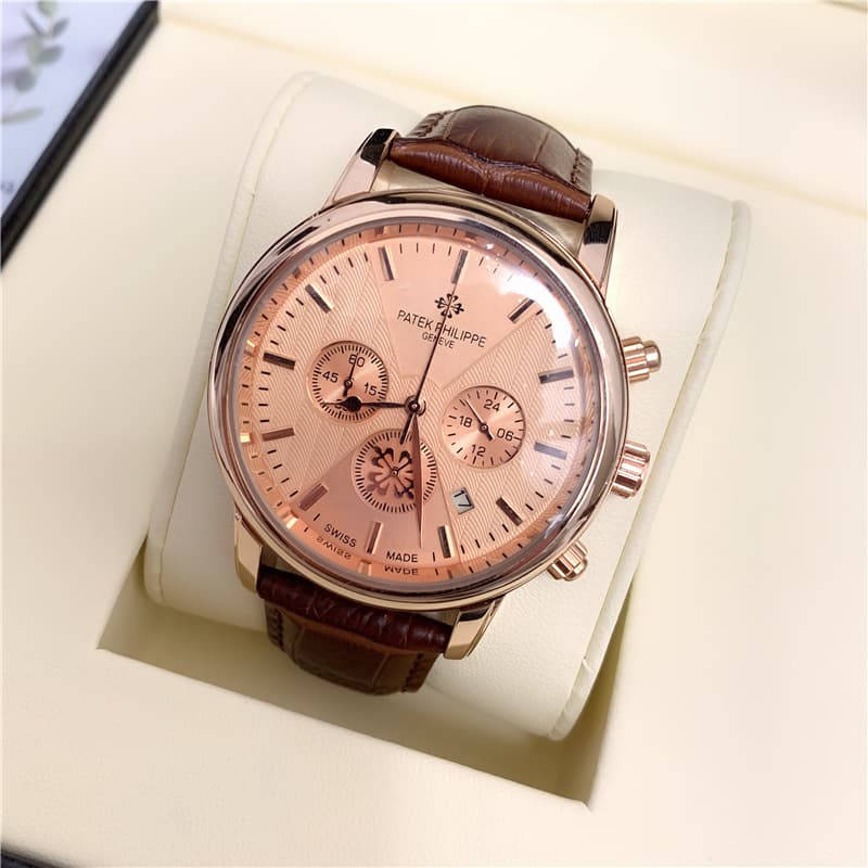 Montre de mode Patek Philippe pour homme, mouvement à quartz, bracelet en cuir, date d'affaires