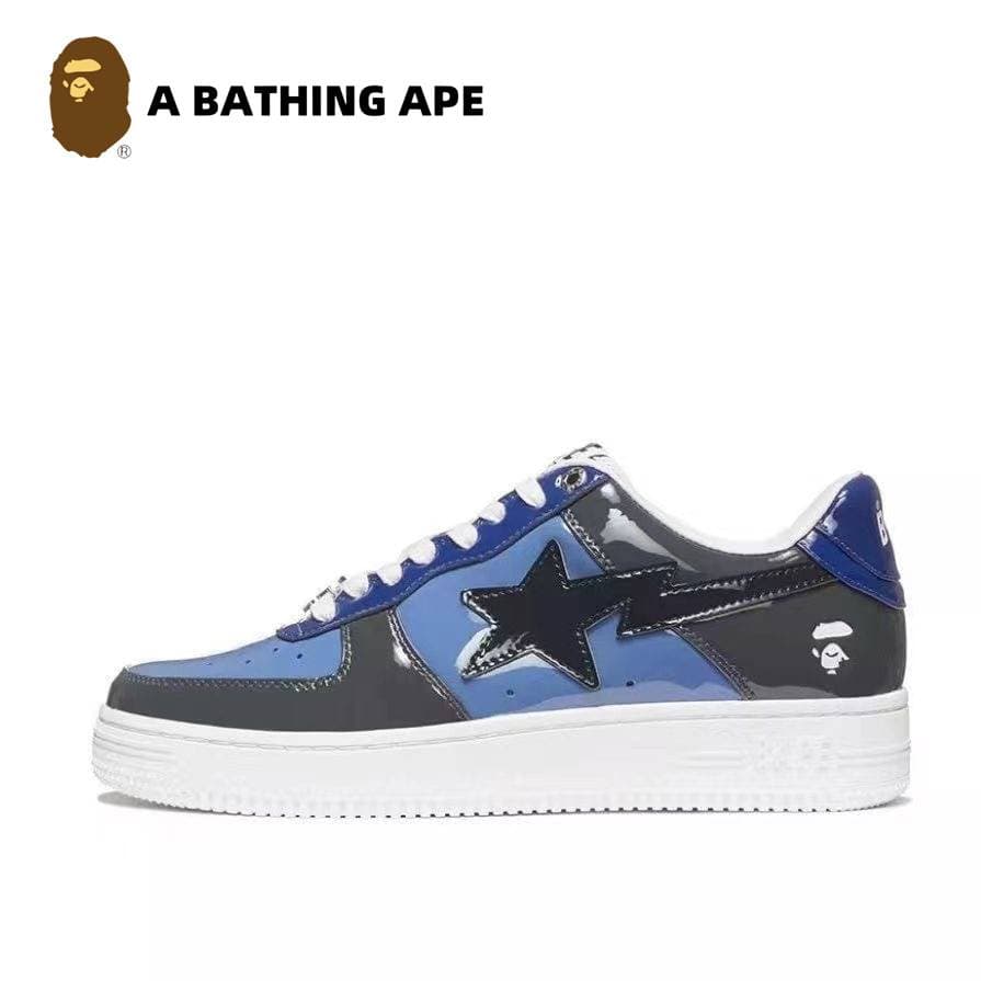 A BATHING-APE Classic Lacquer Leather Double Splicing Trendy Fashion Board Shoes Air Force No.1 Board Shoes Men's And Women's Same Style