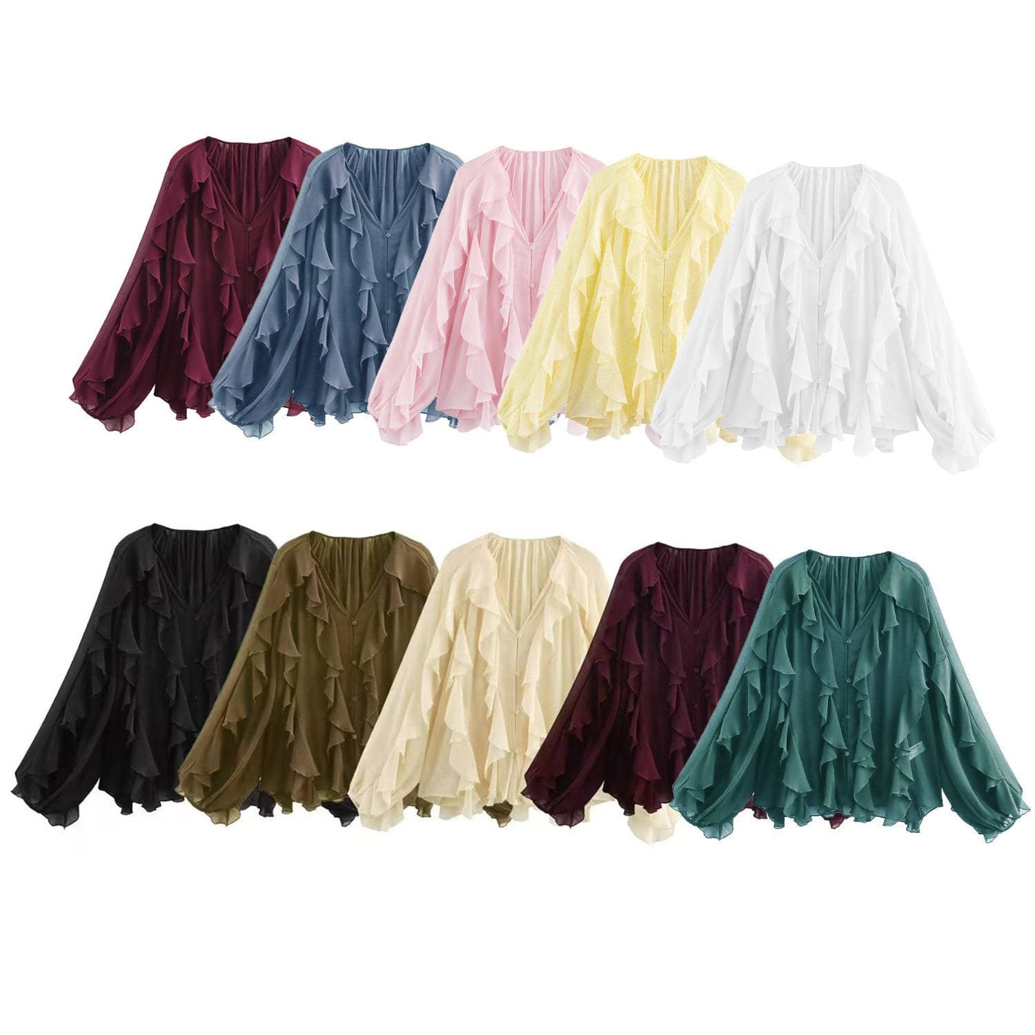 Women's Clothing Summer New Fashion Lapel Ruffles Loose Bow Long-sleeved Shirt Tops