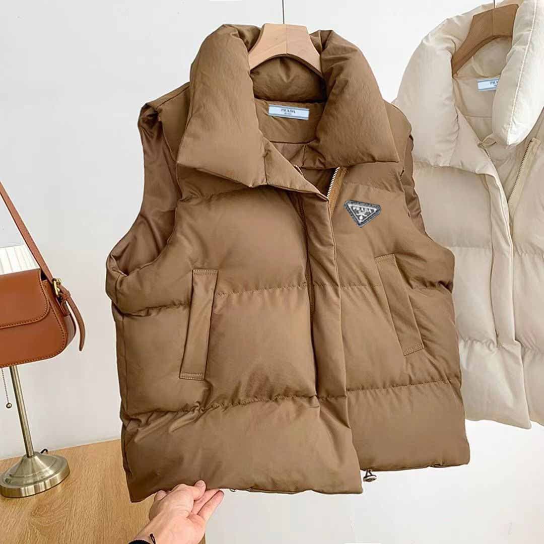 Gilet sans manches à col montant pour femme, épais et chaud, idéal pour l'automne et l'hiver, coupe ample et coupe-vent, style streetwear décontr
