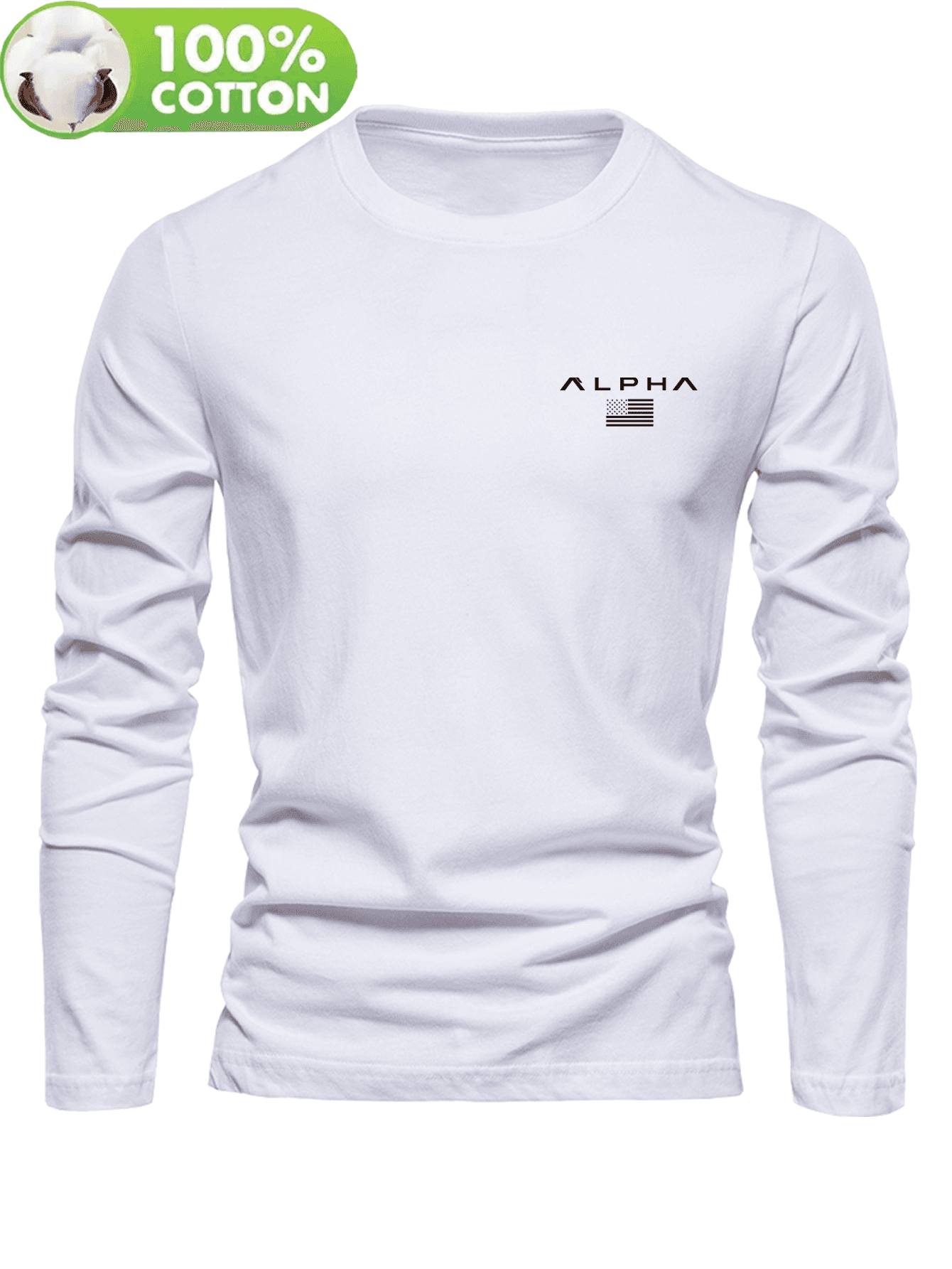 100 Cotton Men's Top Summer Men's Long Sleeved Round Neck Black Top Loose Casual T-shirt