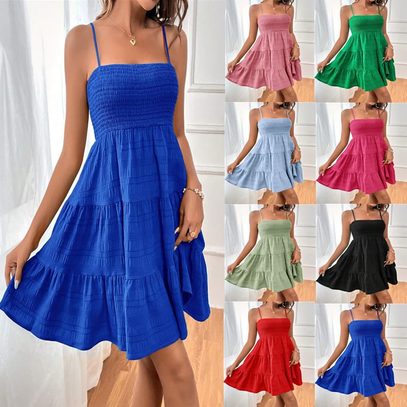 Women's Clothing Summer New Style One Shoulder Thin Sling Solid Color Versatile Texture Dress