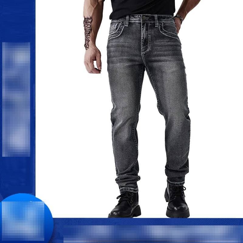Men's Clothing Black Gray Denim Jeans Stretch Trousers Style Skinny Mid Waist Long Cotton Cycling Street Fashion