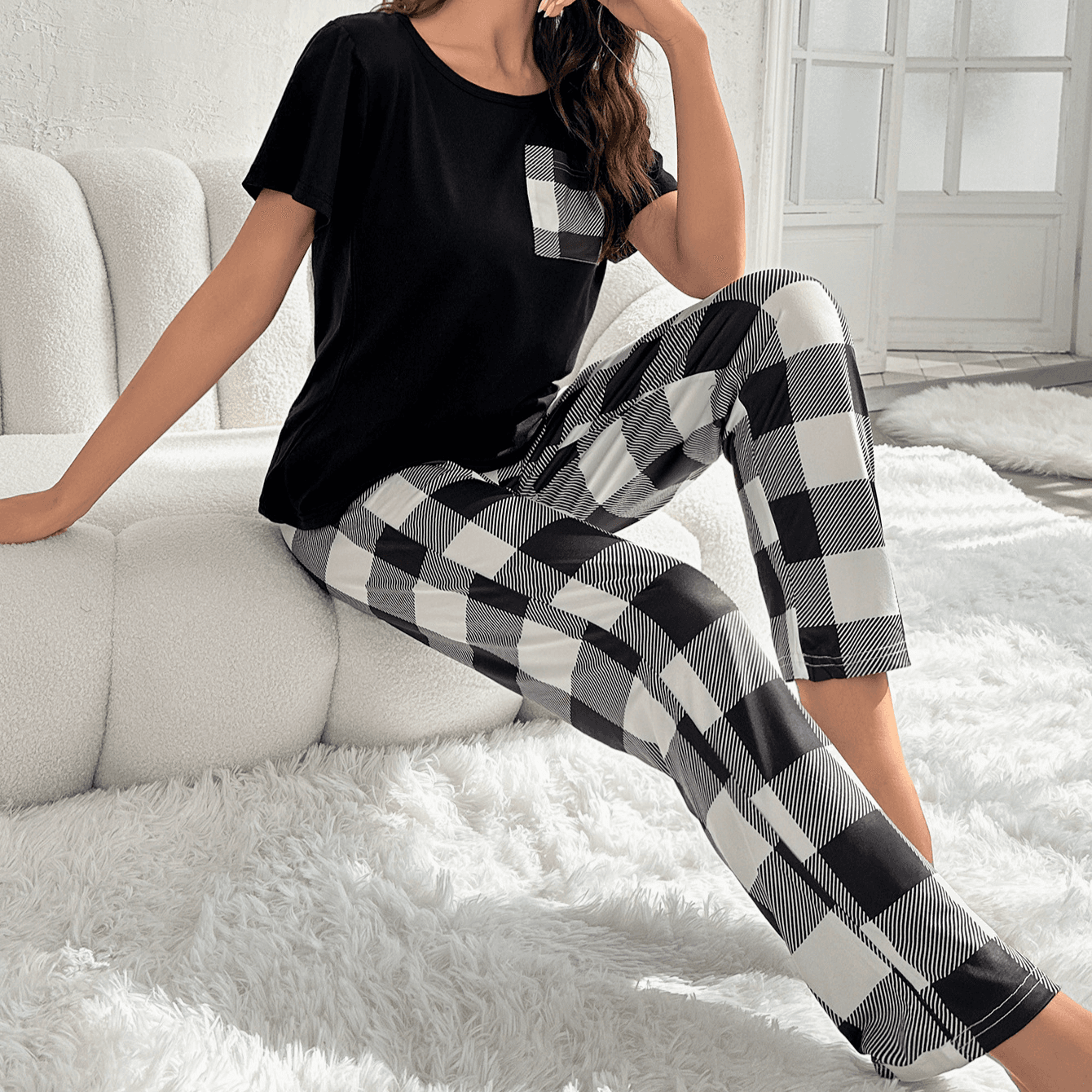 Women's home wear casual home wear set home print pajamas