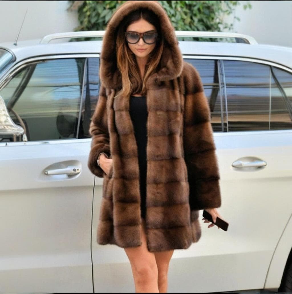 Women's Clothing Faux Mink Fur Coat Hooded Mid-Length Jacket Oversized Plus Size Warm Casual Outerwear In Coffee Brown​​