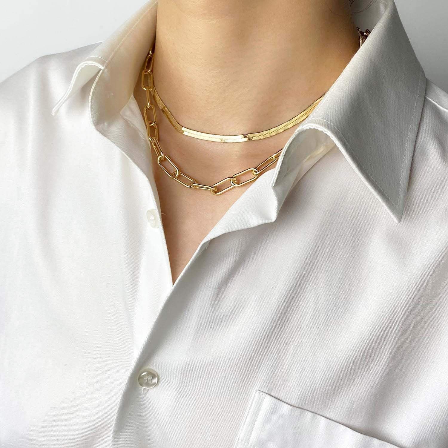 Fashion ins bloggers the same paper clip necklace simple cold style snake bone chain accessories