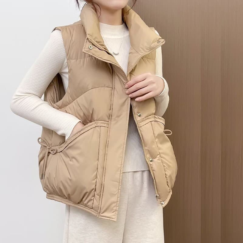 ​​Women’s Quilted Puffer Vest – 3D Pattern & Zip-Up Stand Collar (Lightweight Winter Layering Essential)​​