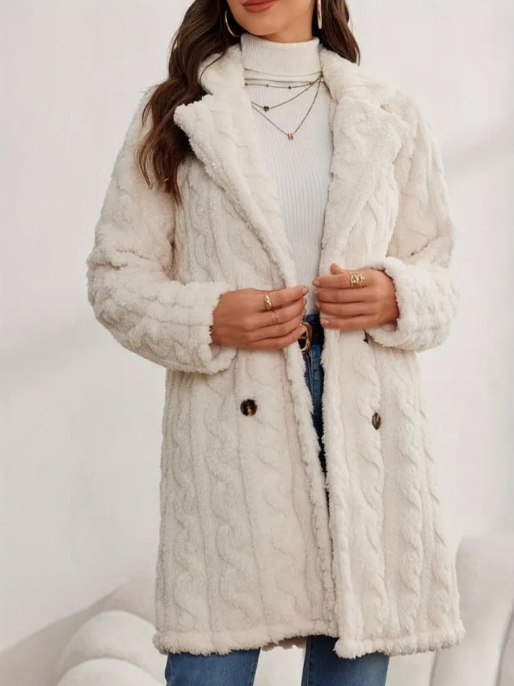 K Women's Plush Coat Comfortable Casual Warm Double-breasted Long Coat With Suit Collar