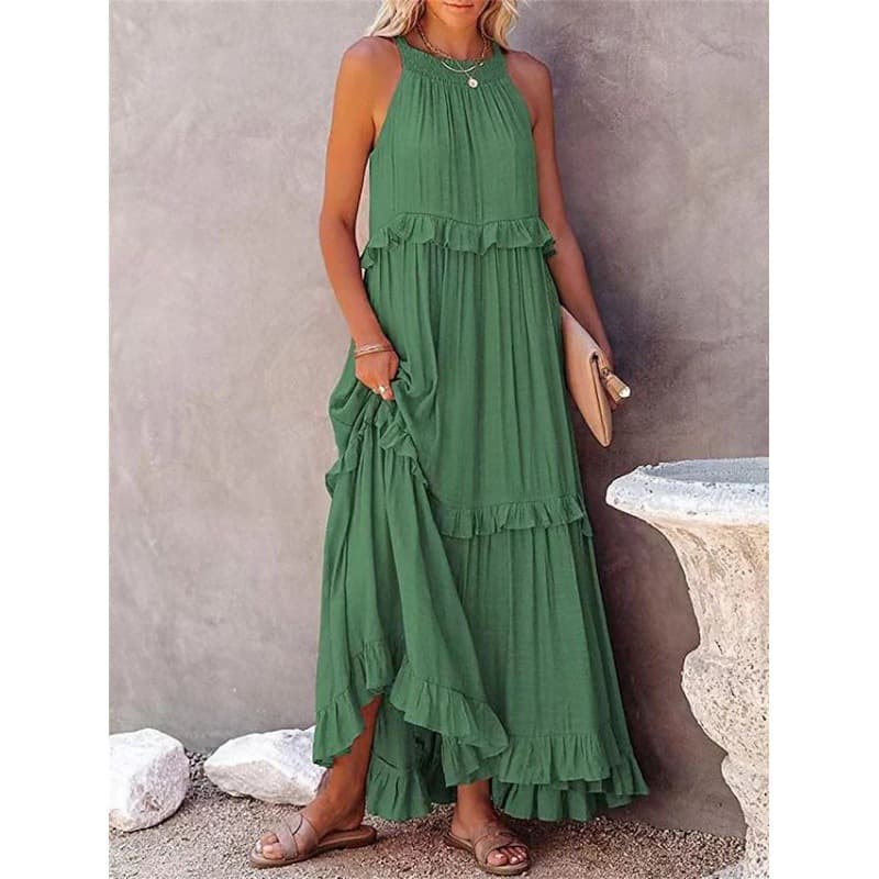 new holiday style ruffled long dress big swing elegant dress female