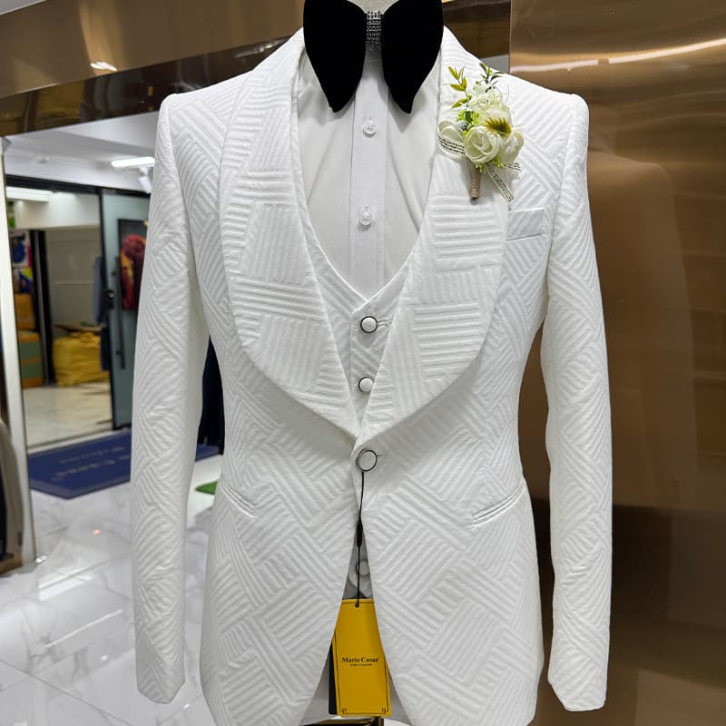 Men's 3 Piece White Suit Casual Wedding Host Blazer Set Spring Autumn Summer Winter Acetate Regular Board