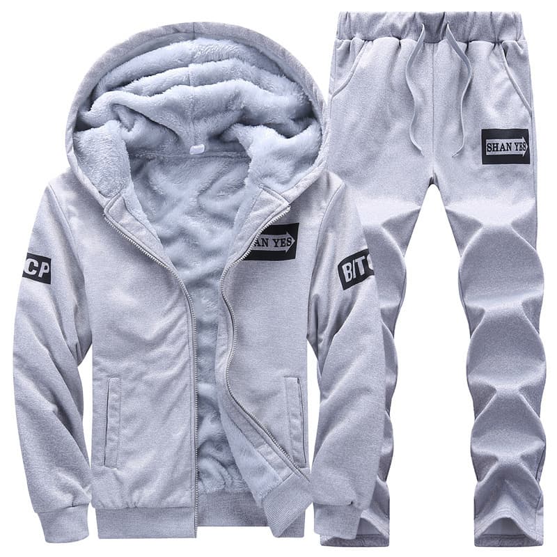 Men's Clothing 2026 Autumn And Winter Style Plus Velvet Thickened Sports Leisure Two-piece Men's Suit Cross-border
